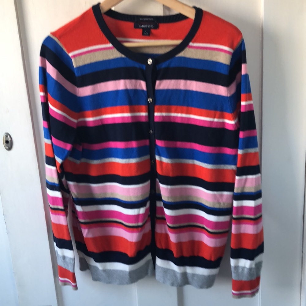 Lands end sz L multi-color stripe cotton cardigan